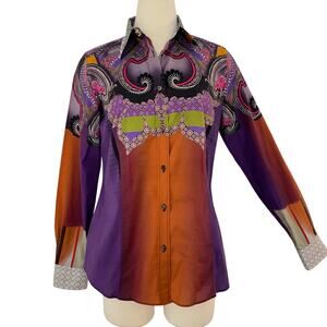 Etro Button-Down Shirt Long Sleeve Top Blouse Floral Paisely Multicolor 48 US12